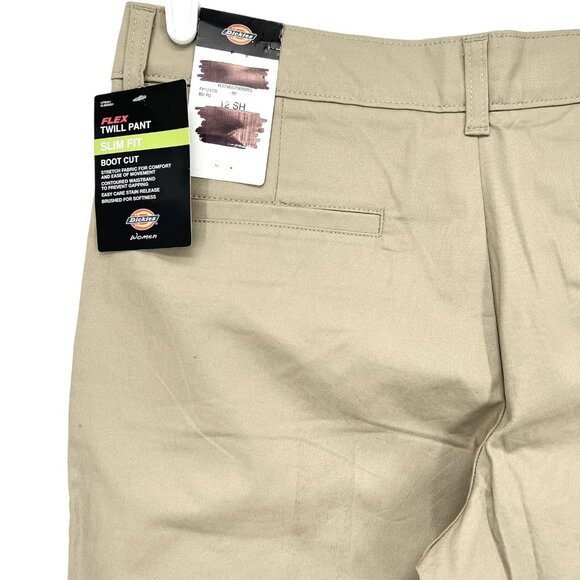 NWT Dickies Women Boot Cut Slim Fit Mid Rise Flat Front Beige Twill Pants Sz 12 - Picture 6 of 11